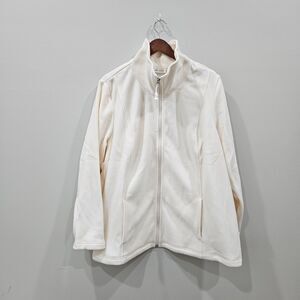 Denim & Company Womens Fleece Jacket Plus Size 2X Cream Full Zip Outdoor Commute